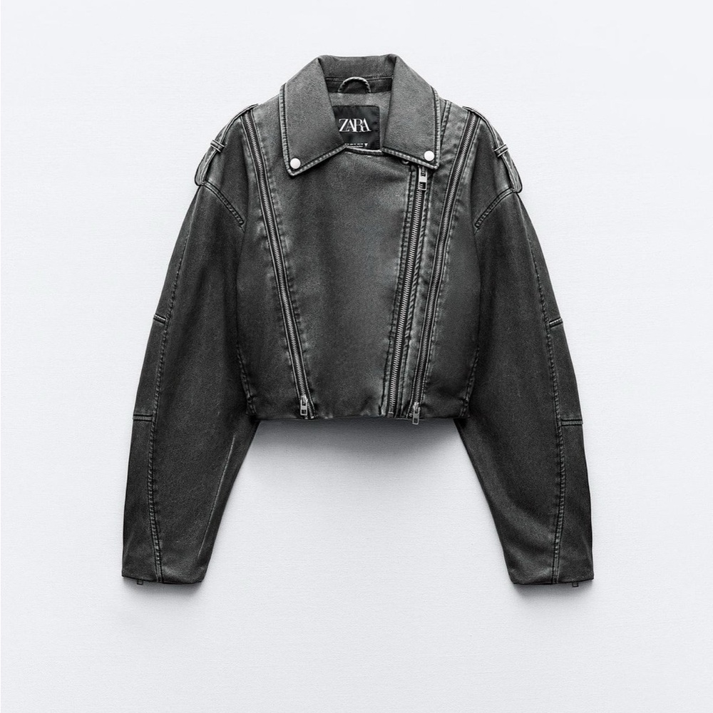 ZARA Distressed Faux Leather Biker Jacket